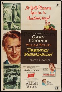 1b1214 FRIENDLY PERSUASION 1sh 1956 Gary Cooper will pleasure you in a hundred ways!