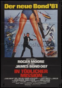 1b0108 FOR YOUR EYES ONLY German 33x47 1981 Roger Moore as James Bond 007, cool Brian Bysouth art!