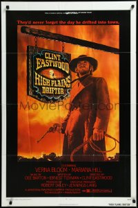 1b1245 HIGH PLAINS DRIFTER 1sh 1973 classic Ron Lesser art of Clint Eastwood holding gun & whip!