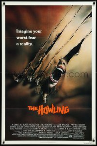 1b1250 HOWLING 1sh 1981 Joe Dante, cool art of screaming female tranforming into a werewolf!