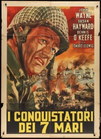 1b0801 FIGHTING SEABEES Italian 1p R1964 cool Casaro artwork of John Wayne, Susan Hayward!