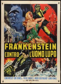 1b0808 FRANKENSTEIN MEETS THE WOLF MAN Italian 1p R1963 Lugosi, Chaney, different Pick monster art!