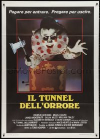 1b0809 FUNHOUSE Italian 1p 1981 Hooper, creepy carnival clown jack-in-the-box with axe horror image!