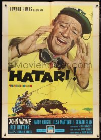 1b0813 HATARI Italian 1p 1962 Howard Hawks, cool Enzo Nistri art of John Wayne in Africa!