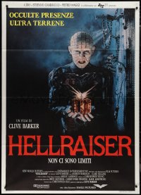 1b0814 HELLRAISER Italian 1p 1987 Clive Barker horror, great image of Pinhead holding cube!