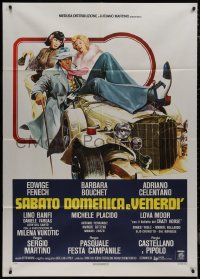 1b0847 SATURDAY, SUNDAY & FRIDAY Italian 1p 1979 sexy Edwige Fenech & Barbara Bouchet on car!