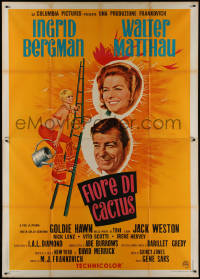 1b0895 CACTUS FLOWER Italian 2p 1970 art of Walter Matthau, sexy Goldie Hawn & Ingrid Bergman!