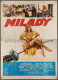 1b0912 FOUR MUSKETEERS Italian 2p 1976 different art of sexy Raquel Welch on giant sword, Milady!