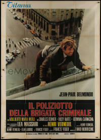 1b0936 NIGHT CALLER Italian 2p 1975 Peur sur la ville, Jean-Paul Belmondo high up on building ledge!