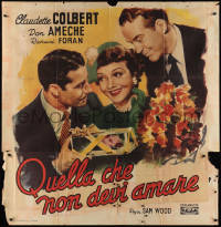 1b0981 GUEST WIFE Italian 54x57 1947 Claudette Colbert between Don Ameche & Dick Foran, ultra rare!