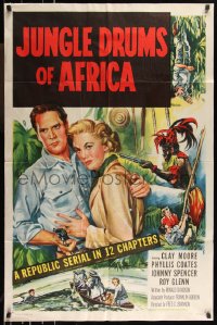 1b1269 JUNGLE DRUMS OF AFRICA 1sh 1952 Clayton Moore with gun & Phyllis Coates, Republic serial!