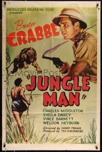 1b1270 JUNGLE MAN 1sh 1941 Buster Crabbe & Darcy must transport fever serum in Africa, ultra rare!