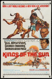 1b1274 KINGS OF THE SUN 1sh 1963 Frank McCarthy art of Yul Brynner fighting George Chakiris!