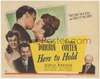 1b1803 HERS TO HOLD TC 1943 Deanna Durbin & Joseph Cotten smiling & kissing, Charles Winninger!