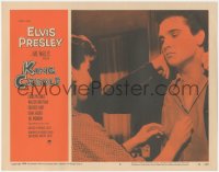 1b1981 KING CREOLE LC #5 1958 close up of Jan Shepard buttoning Elvis Presley's shirt for him!