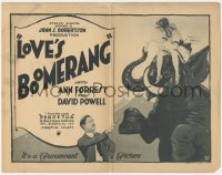 1b1839 LOVE'S BOOMERANG TC 1922 art of Ann Forrest on elephant's head & feeding it peanuts, rare!