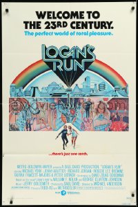 1b1286 LOGAN'S RUN 1sh 1976 art of Michael York & Jenny Agutter running away by Charles Moll!