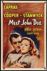 1b1306 MEET JOHN DOE 1sh R1940s Frank Capra, romantic close art of Gary Cooper & Barbara Stanwyck!