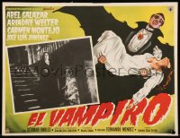 1b0146 EL VAMPIRO Mexican LC 1957 creepy woman on stairs, Abel Salazar, cool art of Mexican vampire!