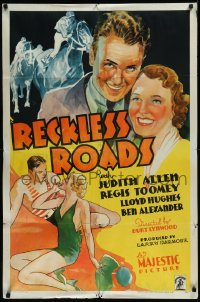 1b1354 RECKLESS ROADS 1sh 1935 art of smiling Judith Allen & Regis Toomey, horse racing, ultra rare!
