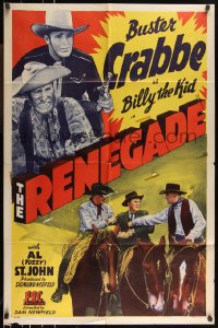 1b1357 RENEGADE 1sh 1943 Buster Crabbe as Billy the Kid with Fuzzy St. John!