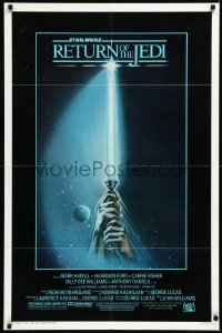 1b1362 RETURN OF THE JEDI 1sh 1983 George Lucas, art of hands holding lightsaber by Reamer!