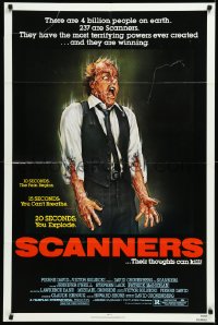 1b1378 SCANNERS 1sh 1981 David Cronenberg, in 20 seconds your head explodes, cool art by Joann!