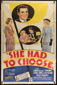 1b1381 SHE HAD TO CHOOSE 1sh 1934 Buster Crabbe w/ gorgeous Isabel Jewell & Sally Blane, ultra rare!