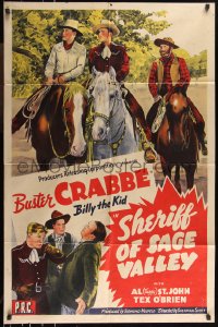 1b1382 SHERIFF OF SAGE VALLEY 1sh 1942 Buster Crabbe as Billy the Kid, Al Fuzzy St. John!