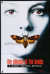 1b1385 SILENCE OF THE LAMBS teaser DS 1sh 1991 image of Jodie Foster with moth over mouth!