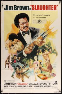 1b1389 SLAUGHTER 1sh 1972 AIP, G. Akimoto artwork of shotgun-blasting Jim Brown & sexy girl!