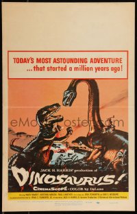 1b1515 DINOSAURUS WC 1960 great artwork of battling prehistoric T-rex & brontosaurus monsters!