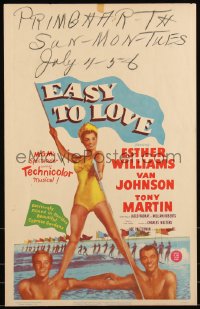 1b1525 EASY TO LOVE WC 1953 sexy swimmer Esther Williams stands on Van Johnson & Tony Martin!