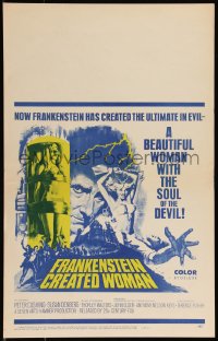 1b1542 FRANKENSTEIN CREATED WOMAN WC 1967 Peter Cushing, Susan Denberg had the soul of the Devil!