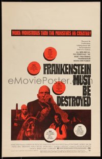 1b1543 FRANKENSTEIN MUST BE DESTROYED WC 1970 Peter Cushing is more monstrous than his monster!