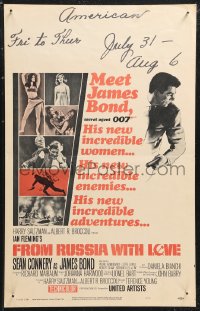 1b1544 FROM RUSSIA WITH LOVE WC 1964 Sean Connery in Ian Fleming's James Bond 007 spy adventure!