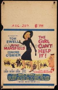 1b1551 GIRL CAN'T HELP IT WC 1956 full-length art of sexy Jayne Mansfield, Tom Ewell, rock & roll!