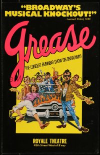 1b1558 GREASE stage play WC 1972 the longest running show on Broadway, wonderful cast portrait art!