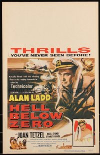 1b1571 HELL BELOW ZERO WC 1954 art of Alan Ladd in Antarctica expedition, his top adventure!