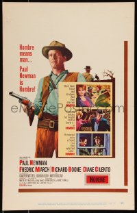 1b1577 HOMBRE WC 1966 full-color image of Paul Newman pointing gun, directed by Martin Ritt