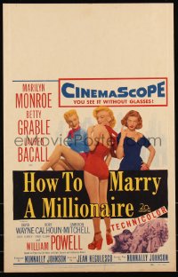 1b1579 HOW TO MARRY A MILLIONAIRE WC 1953 full-length sexy Marilyn Monroe, Grable & Lauren Bacall!