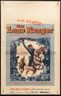 1b1616 LONE RANGER WC 1956 cool art of Clayton Moore & Silver leaping out of the poster!