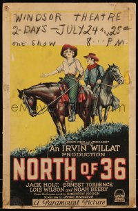 1b1646 NORTH OF 36 WC 1924 great art of Jack Holt & Lois Wilson riding horses, ultra rare!