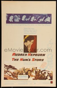 1b1649 NUN'S STORY WC 1959 religious missionary Audrey Hepburn was not like the others, Peter Finch!