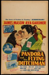 1b1656 PANDORA & THE FLYING DUTCHMAN WC 1951 romantic c/u of James Mason & sexy Ava Gardner, rare!