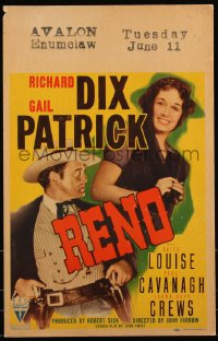 1b1675 RENO WC 1939 Richard Dix drawing two guns + smiling Gail Patrick, gambling, ultra rare!