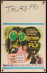 1b1676 RETURN OF THE FLY WC 1959 Vincent Price, cool insect monster art, more horrific than before!