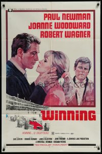 1b1446 WINNING 1sh 1969 Paul Newman, Joanne Woodward, Indy car racing art by Howard Terpning!