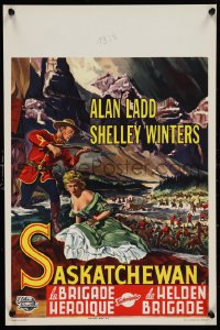 1c0497 SASKATCHEWAN Belgian 1954 different Bos art of Mountie Alan Ladd & sexy Shelley Winters!