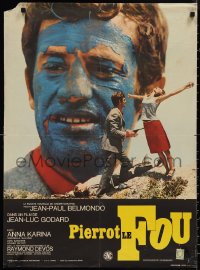 1c0312 PIERROT LE FOU French 23x31 1965 Jean-Luc Godard, blue painted Jean-Paul Belmondo!